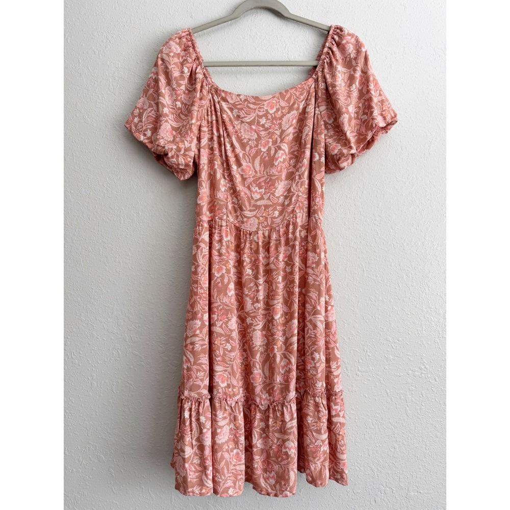NWT Lucky Brand Bohemian Floral Puff Sleeve Mini Dress Pink Tiered M